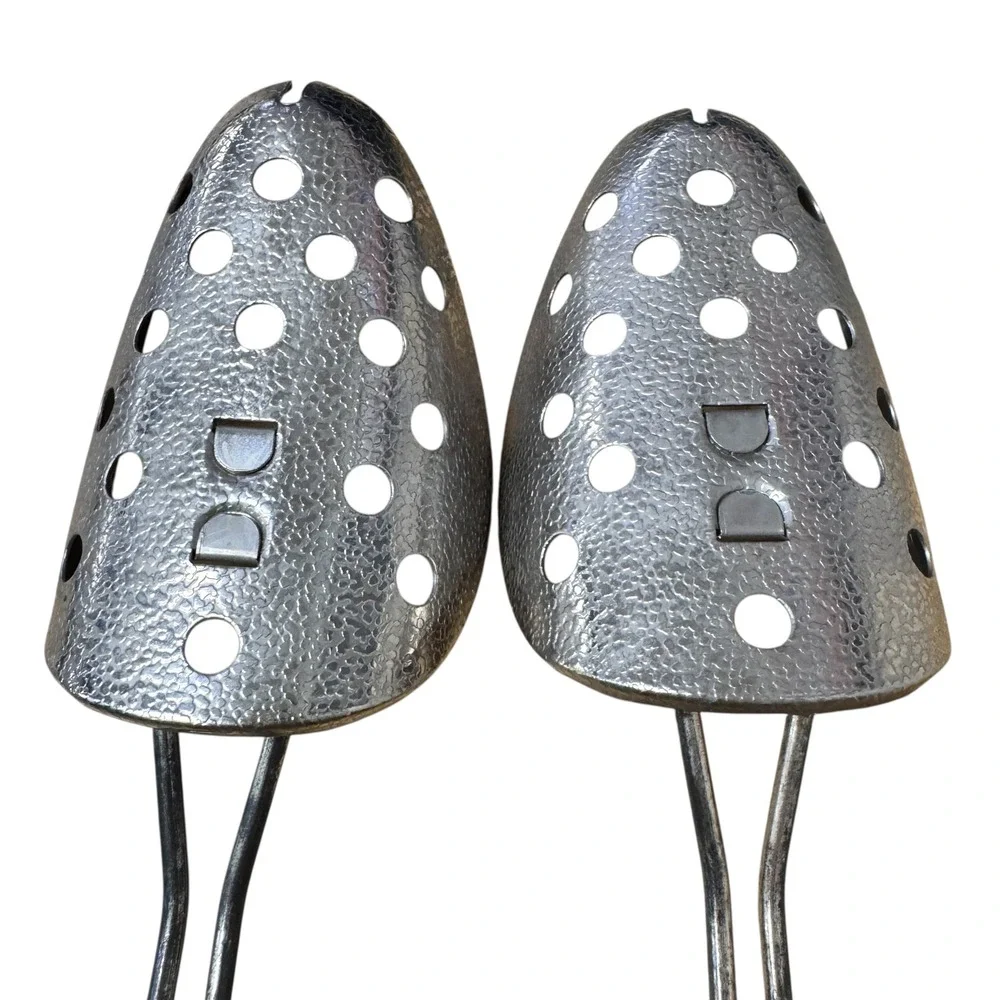 EKCO Adjustable Metal Shoe Trees Perforated Silver Tone Pair Vintage 10